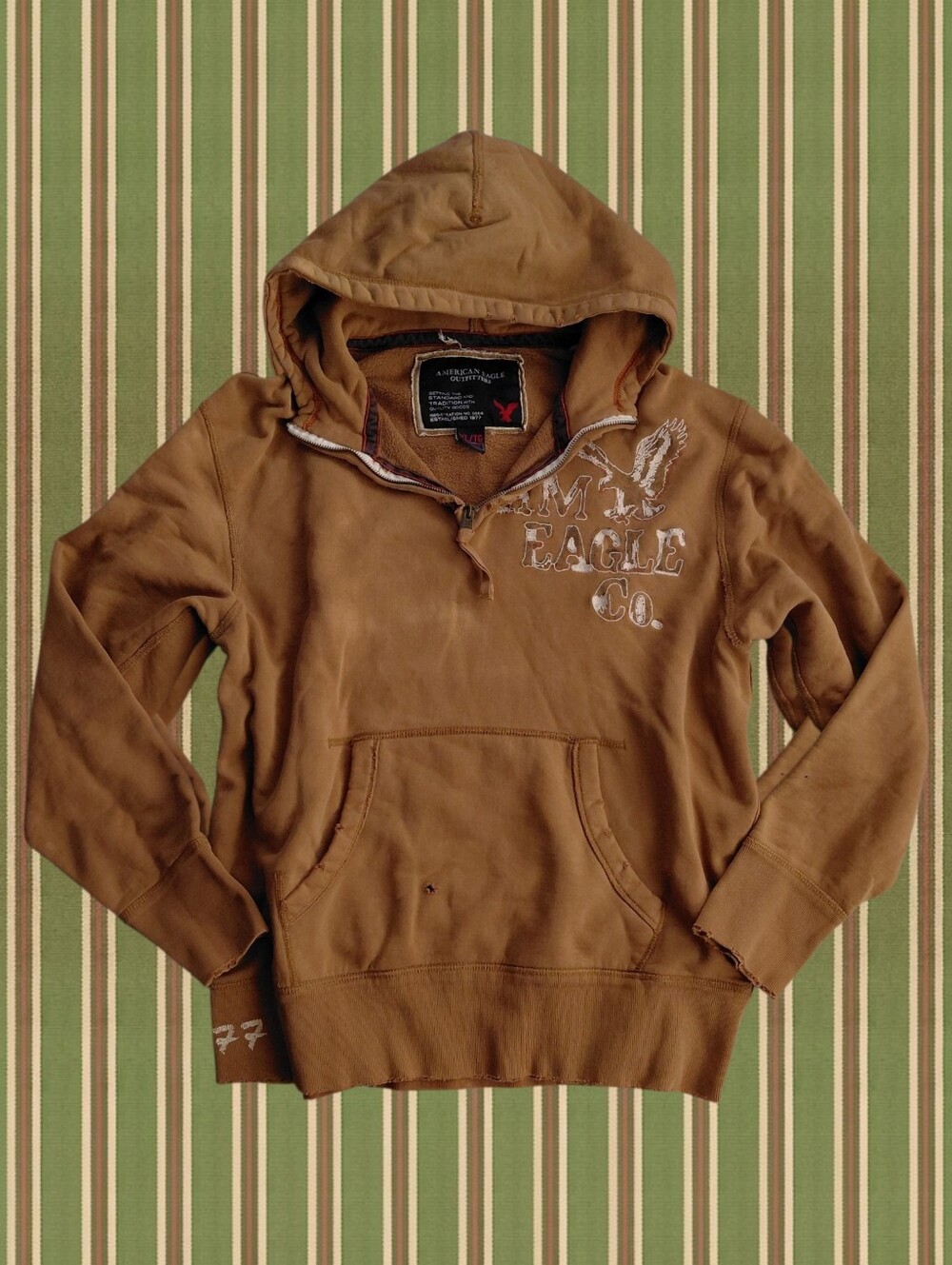 Vintage 90s American Eagle Co. Camel Hooded Pullover Hoodie Heavyweight Y2K